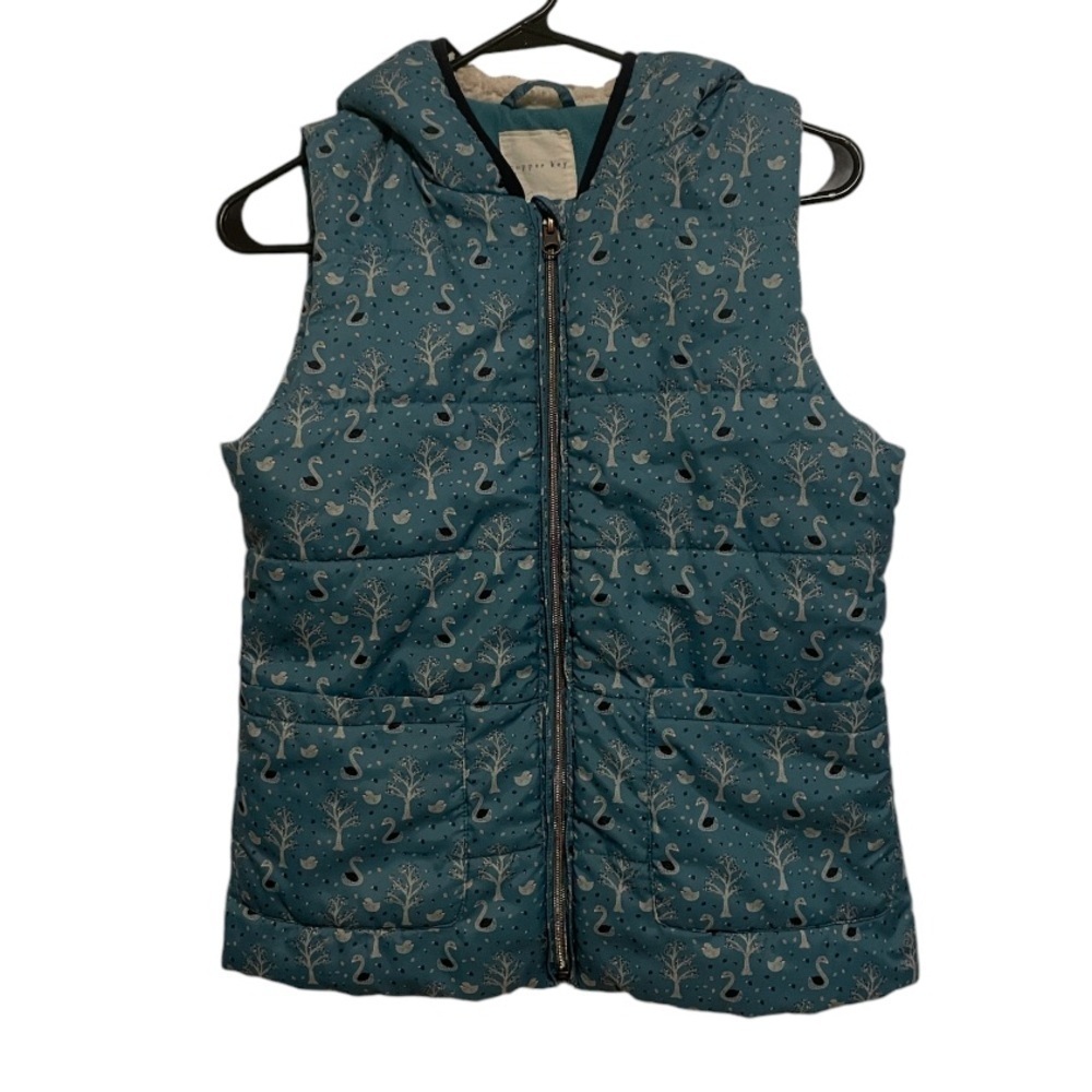 Copper Key Blue Swan Bird Tree Fleece Lined Puffer Full Zip Vest Size 14/16
